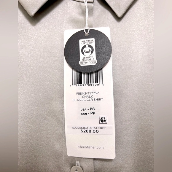 NWT Eileen Fisher Stretch Silk Charmeuse Classic Collar Shirt in Chalk - Picture 10 of 11